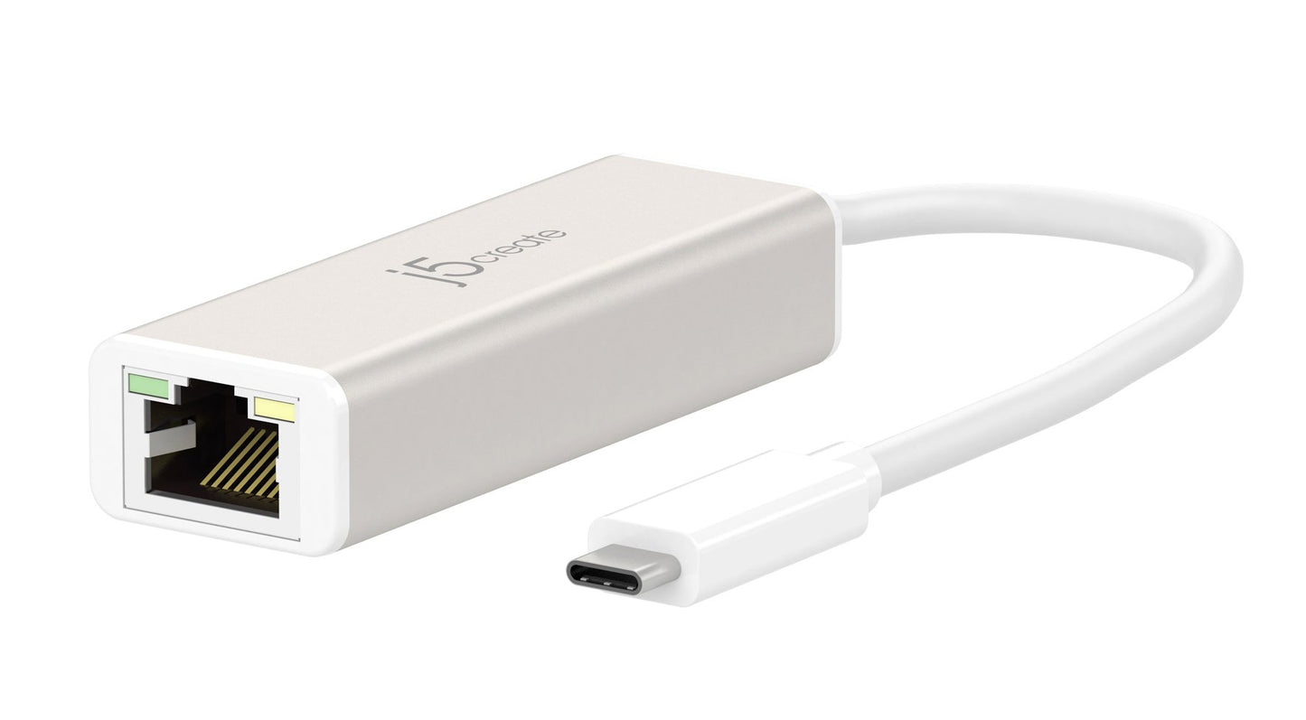 j5create USB-C to Gigabit Ethernet Adapter - Type C to RJ45 Network LAN Converter - Compatible with MacBook Pro/Air, iPad Pro, Surface Pro, Dell XPS