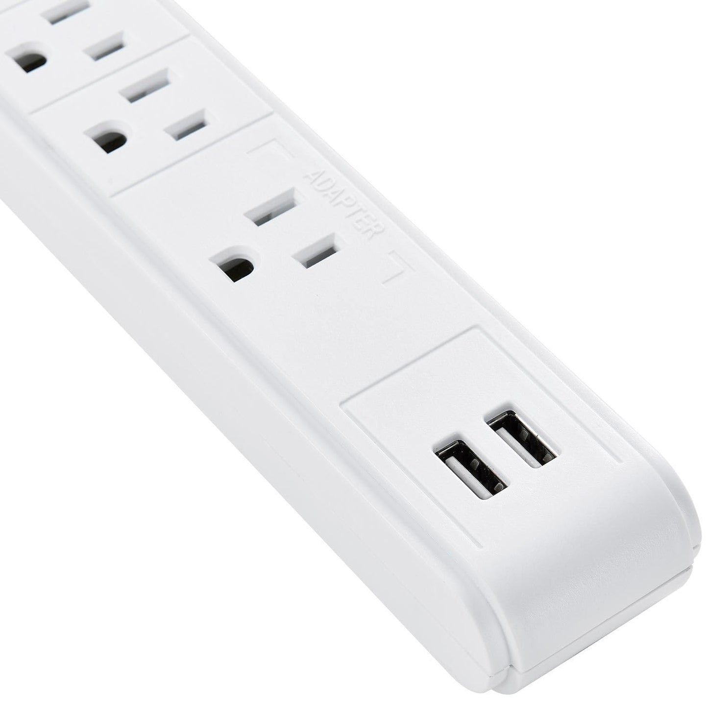 Global Industrial 12" 5+1 Outlet Strip & Surge Protector w/USB Ports, 900 Joules, 6-ft Cord, White