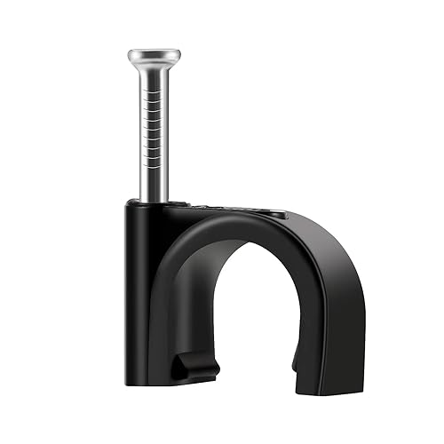 ERKXD Cable Clips Black with Steel Nails 10mm Wire Clips to Wall, Black Round Cable Nail Clips (0.39in/10mm)