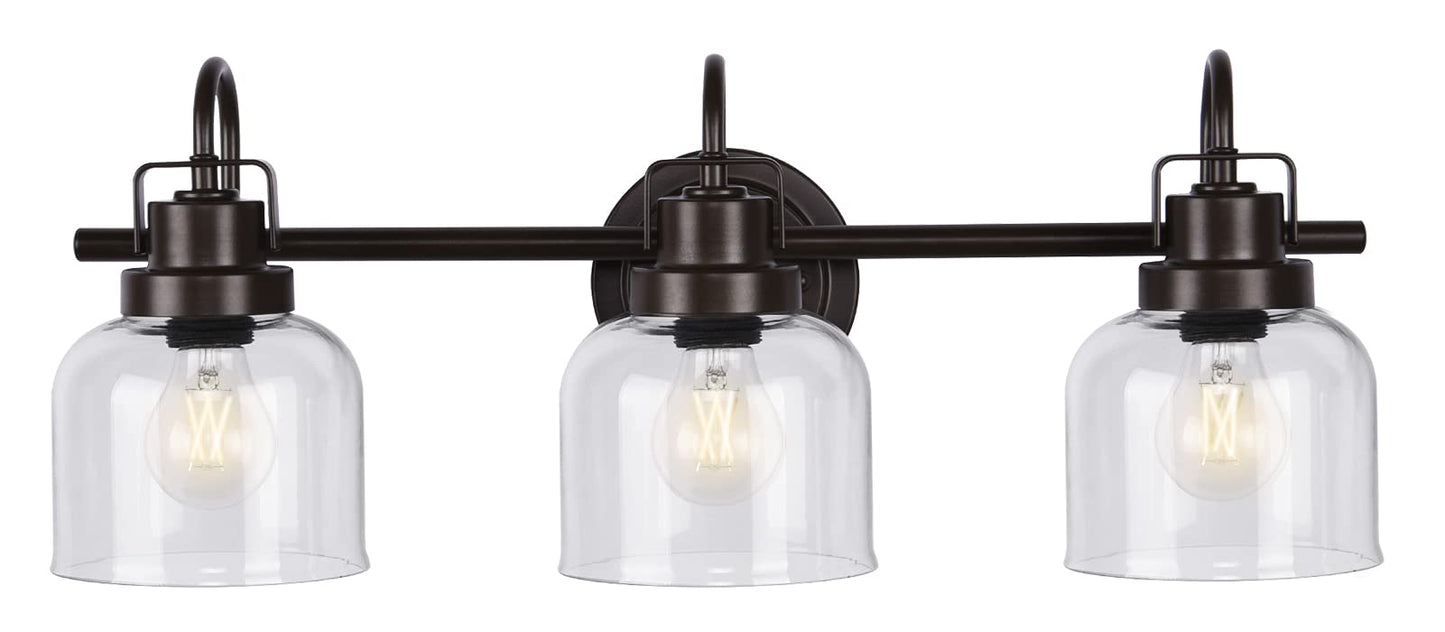 Bronze Bathroom Vanity Lights, 3-Light Vanity Light Fixtures for Bathroom, Oil Rubbed Bronze Vanity Light with Clear Glass Shade, Wall Sconces