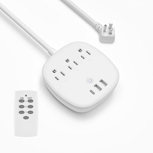 BN-LINK Remote Control Surge Protected Power Strip with 3 Individually Controlled Outlets, PD 20W Fast Charging USB-C, 3.9 FT Plug Extension Cord, 3