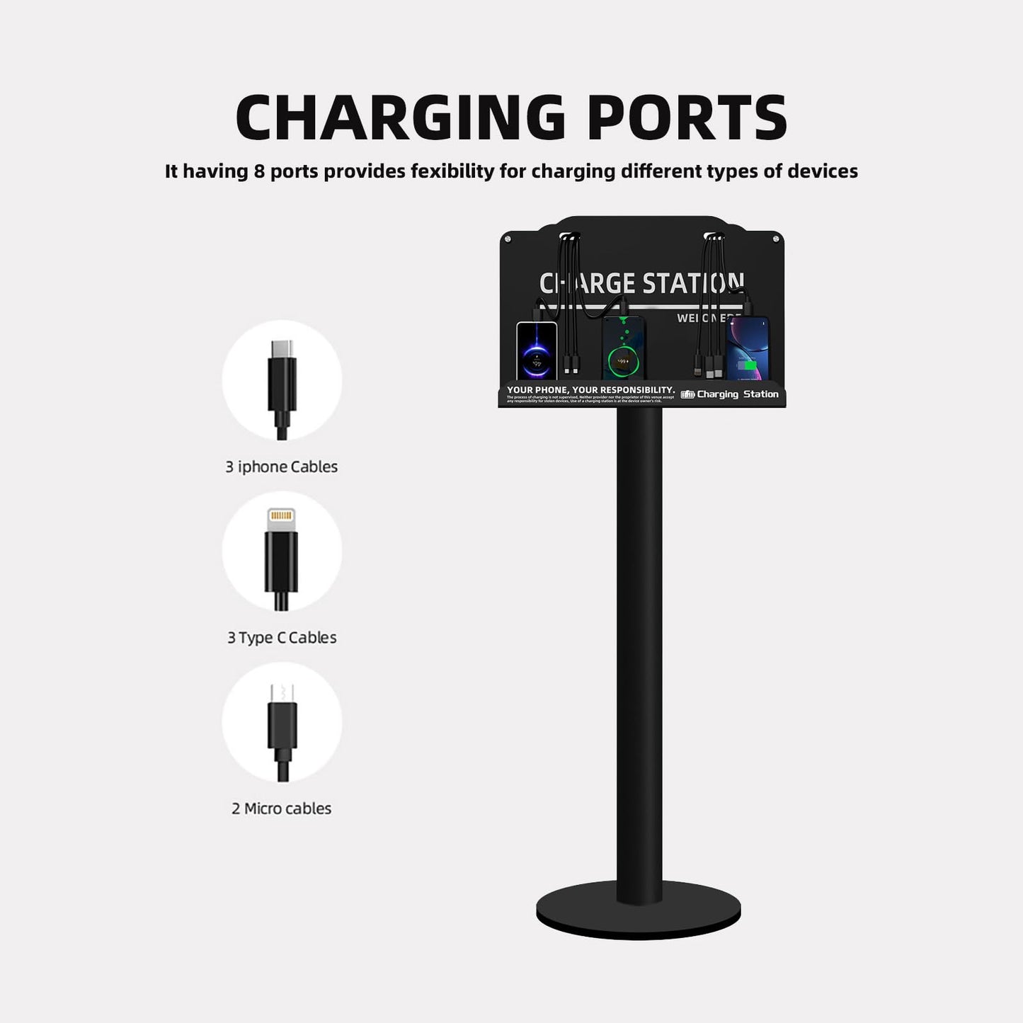 Floor Stand Cell Phone Charging Station Mobile Phone Charging Station | Fast Charging 8 Device | Compatible with Apple Tablets Android Port | Great