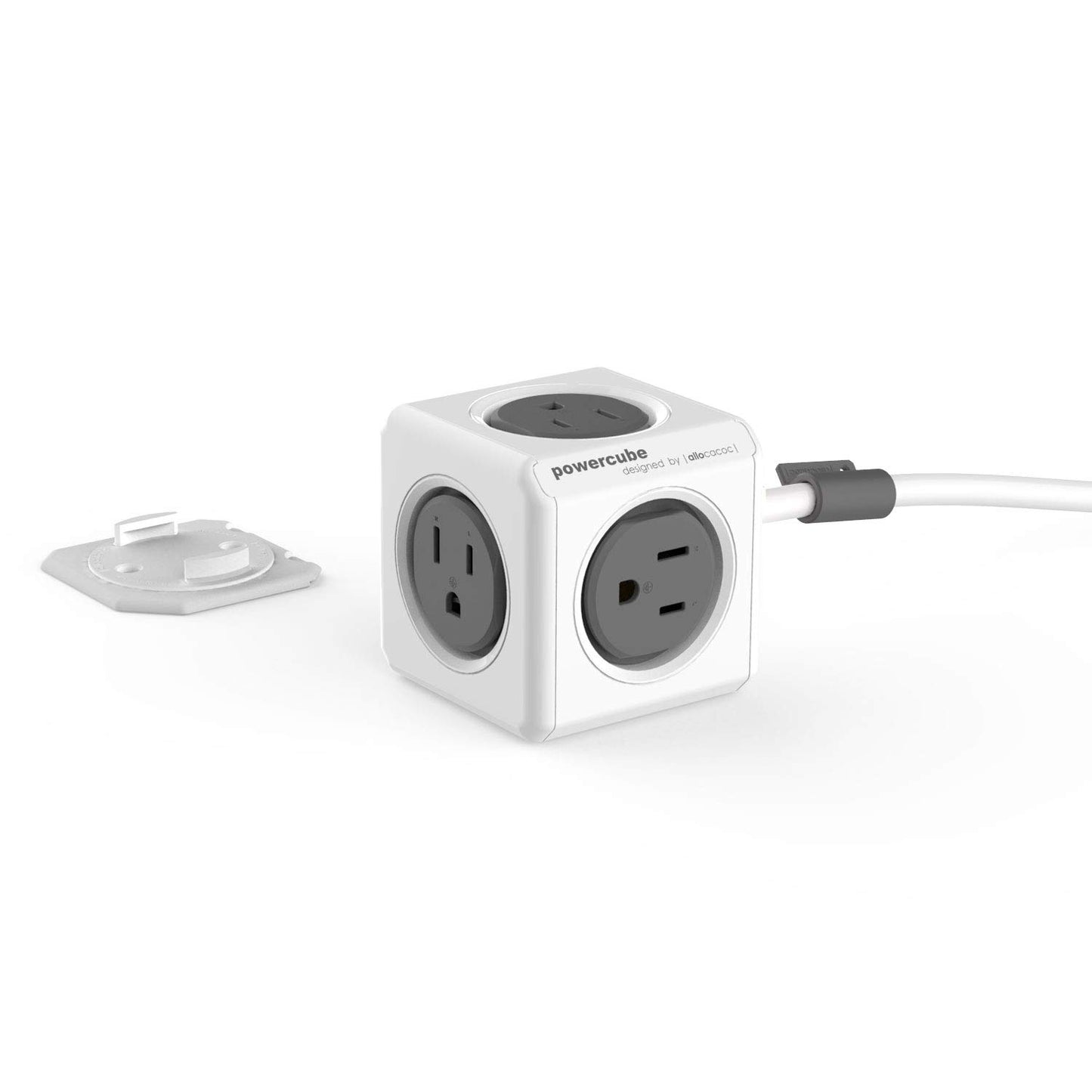 Allocacoc Power Strip, PowerCube |Extended|, 5 Outlets,5ft Cable, Surge Protection, Mounting Dock, Removable Tape, Compact for Travel, Home