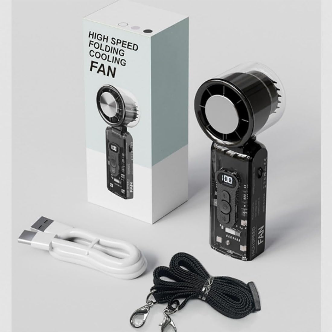 SYLKXE High Power Handheld Fan with Ice Cooler and LED Display, 5000mAh Rechargeable Battery, 6-Speed Turbo Cooling Fan, Portable Travel Essentials