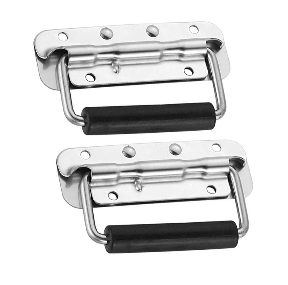 MIYAKO Heavy Duty Spring Loaded Handles - Chromed Holders with Rubber Grip | Surface Mount Speaker Cabinet, Tool Box | Chrome Finish | Highly