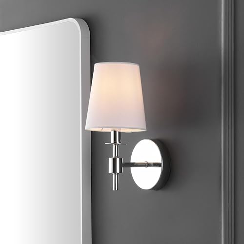SAFAVIEH Lighting - Dalany 11-Inch Wall Sconce Set of 2 - Chrome - Fabric Shade - Modern Compact Design - Ideal for Vanity, Hallway, Bedroom, Bathroom