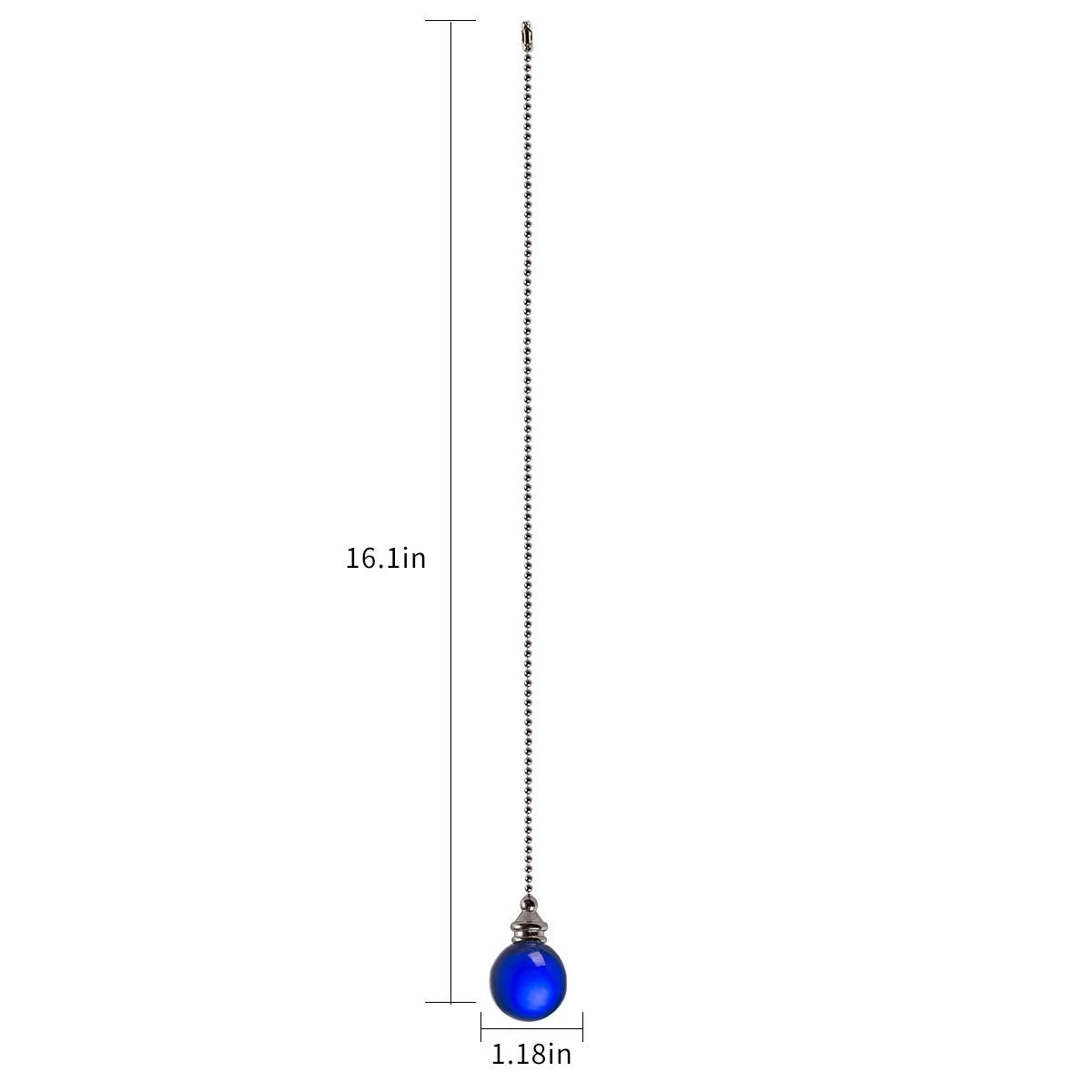 Ceiling Fan Pull Chain, 2pcs Blue 30mm Diameter Crystal Ball Fan Pull Chain, 20 Inches Fan Pulls Set with Connector Ceiling Fan Pull Chain Ornaments
