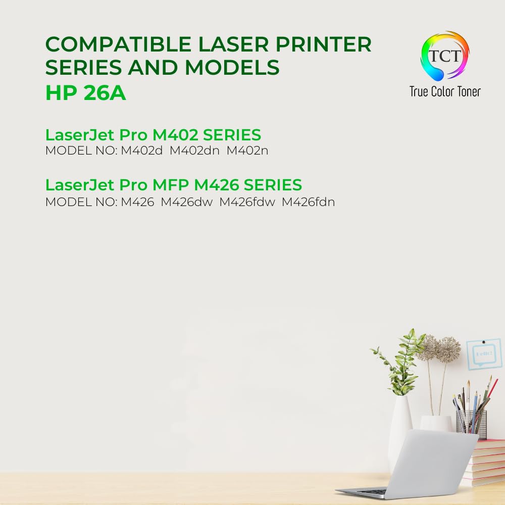 TCT 26A Toner Cartridge - Compatible Replacement for HP 26A CF226A Black Works with HP LaserJet Pro M402D M402DN M402N, MFP M426DW M426FDN M426FDW