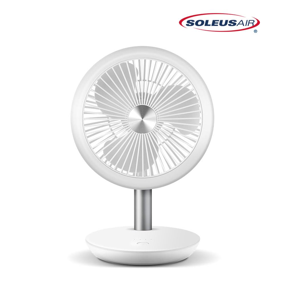 Soleus Air Portable Table Fan, 7" Small Desk Fan, 4000mah Rechargeable Battery Quiet USB Mini Floor Fan, Pedestal Fans for Personal Bedroom Office