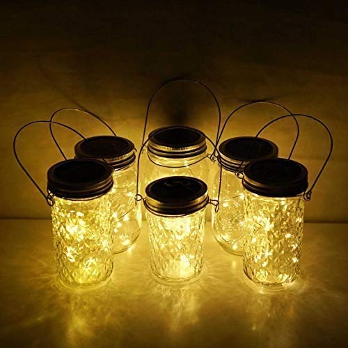 Miaro Solar Mason Jar Lights with Hanger, 6 Pack 10 LED Waterproof Warm White Fairy String Lights(NO Jars) - Perfect for Garden, Deck, Patio, Party