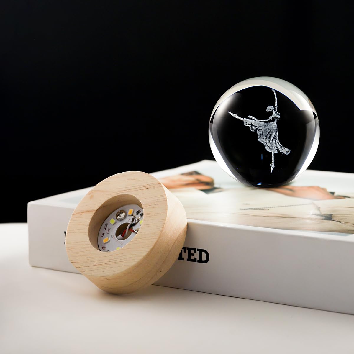 hochance 3D Dancer Crystal Ball Lamp with Adjustable Brightness LED Wooden Base,Night Light for Kids Teens Adults,Birthday Gift Home Desk Office
