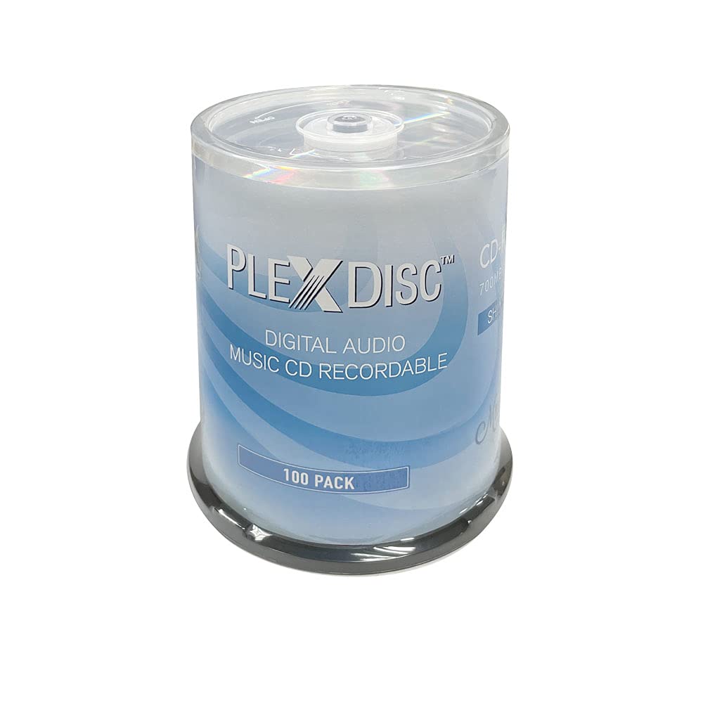 PlexDisc 52x Digital Audio Music CD-R Disc 80min 700MB Shiny Silver - 100 PK Cake Box (FFP), 100 Discs
