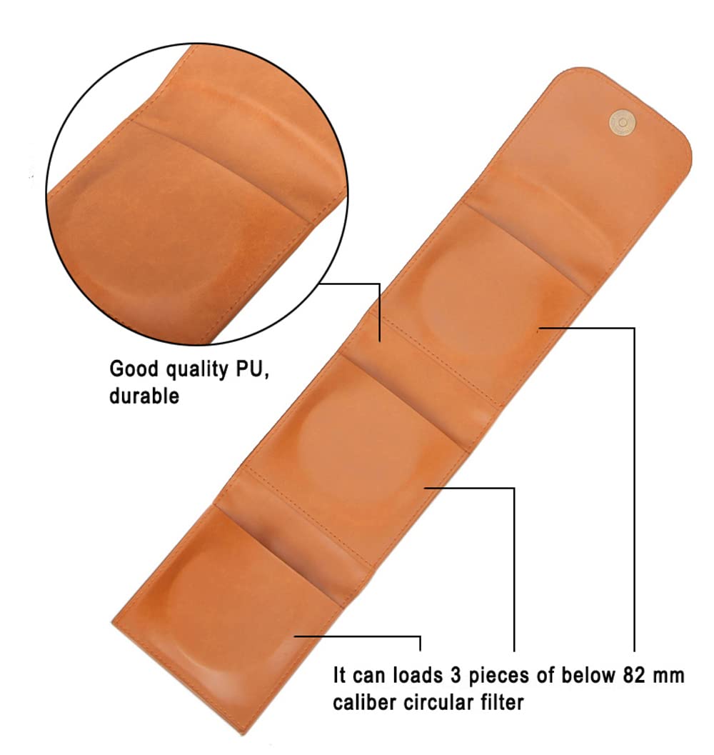 Kase 3 Pocket PU Leather Foldable Camera Circular Lens Filter Wallet Carry Case Bag Pouch for 25mm-82mm Round Filters