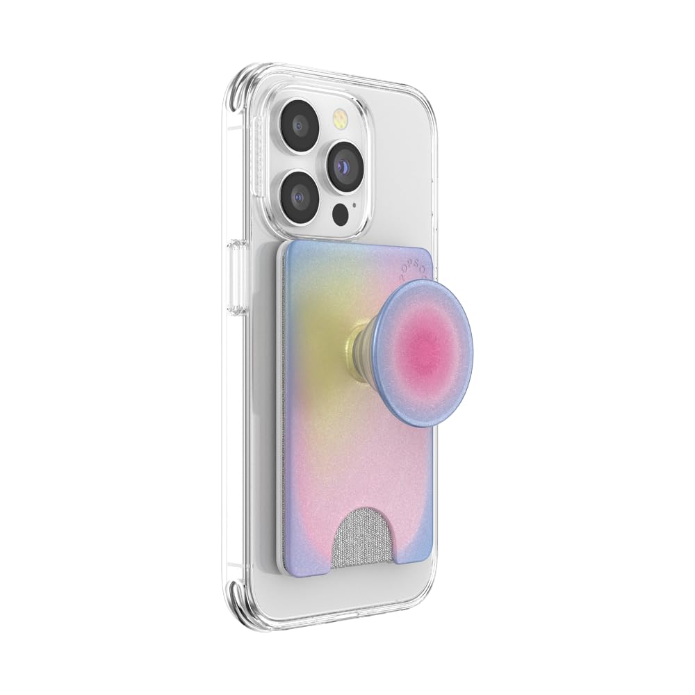 PopSockets Adhesive Phone Wallet and Card Holder with Grip, Purple - Aura