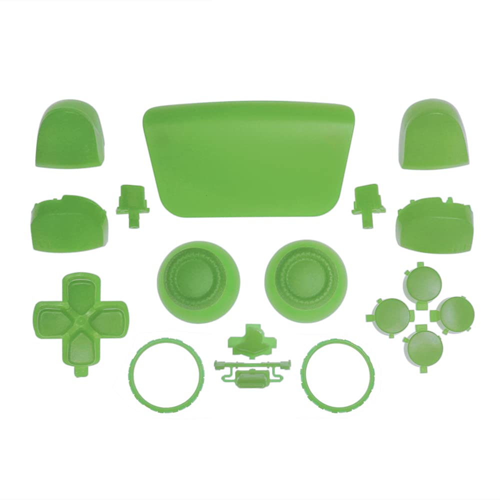 WPS Replacement Clip Shell Touch Pad Thumbsticks Dpad R1 L1 Trigger Buttons w/Accent Rings Set for PS5 Playstation Controller (Green)