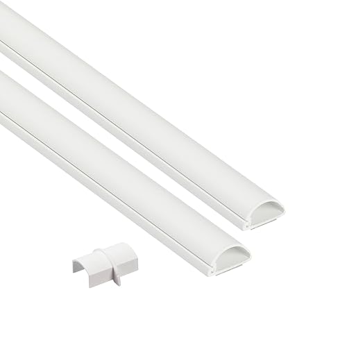 D-Line 31.4in TV Cord Hider, Patented Half Round Cable Cover, Hide Wall Mount TV Wires, Hinged One-Piece Cable Concealer, Adhesive, Decorative Raceway