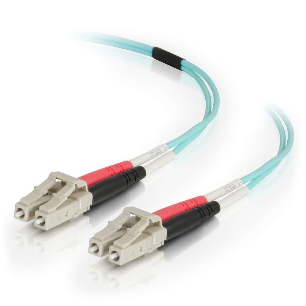 C2G 01002 OM4 Fiber Optic Cable - LC-LC 50/125 Duplex Multimode PVC Fiber Cable, Aqua (19.7 Feet, 6 Meters)