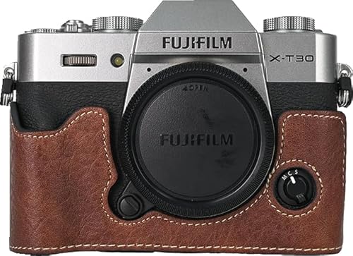 BMAOLLONGB X-T30 III Case, Handmade PU Litchi Leather Half Camera Case Bag Cover Bottom Opening Version for Fujifilm XT30 X-T30 III/II With Hand Strap