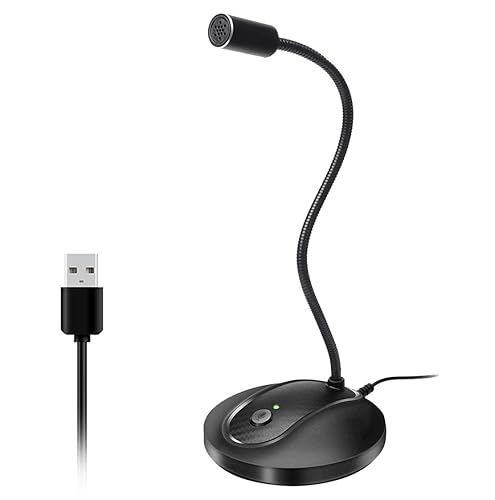 JOUNIVO USB Microphone, 360 Degree Adjustable Gooseneck Design, Mute Button & LED Indicator, Noise-Canceling Technology, Plug & Play, Compatible