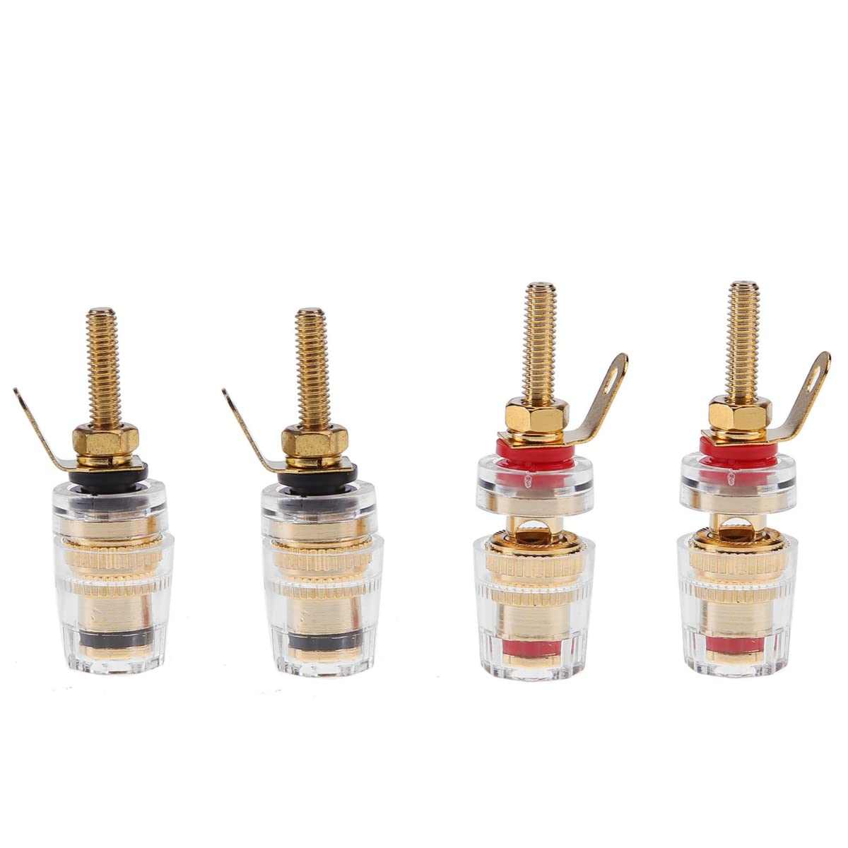 CCeCCe 4 Pack Amplifier Terminal Connectors Insulated Binding Post Ends 5-Way Gold Plated 4mm Banana Female Socket Jack Plug Long Thread M4 Screw