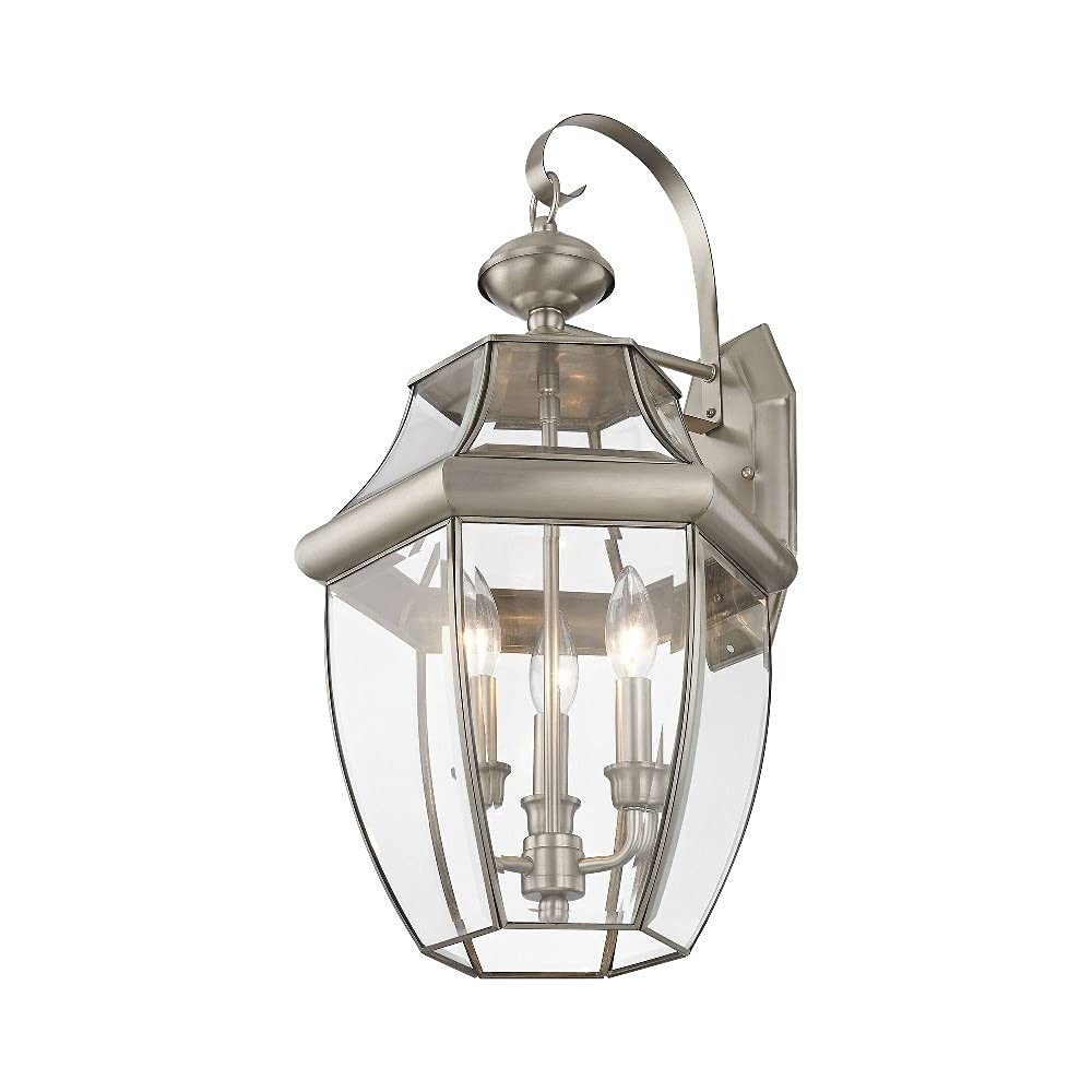 Livex Lighting 2351-91 Outdoor Wall Lantern with Clear Beveled Glass Shades, Brushed Nickel