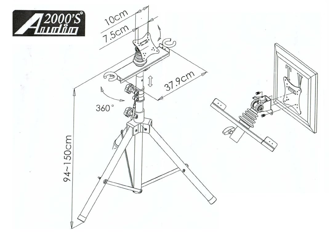 Audio2000'S S420Y Portable Flat Screen Panel LCD LED TV Monitor Stand with Foldable Tripod Legs, Including a 100 X 100 mm Standard VESA Mounting Plate