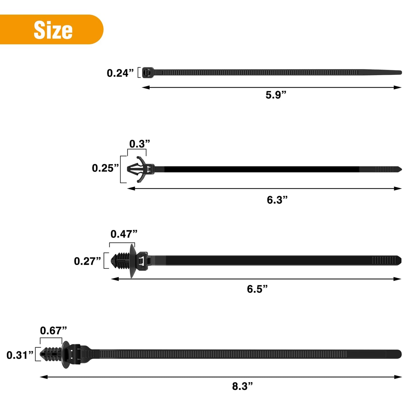 GOOACC Push Mount Cable Zip Ties Heavy Duty Nylon Push Mount 4 Popular Sizes Self Locking Cable Strap Assortment for Indoor Outdoor Wire Tying