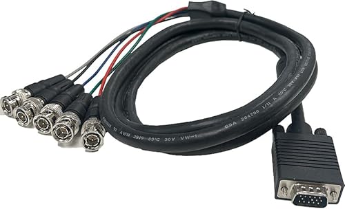 AllAboutAdapters 6-Feet Shielded D-Sub 15-in VGA Male to 5 BNC Male RGBHV Breakout Cable