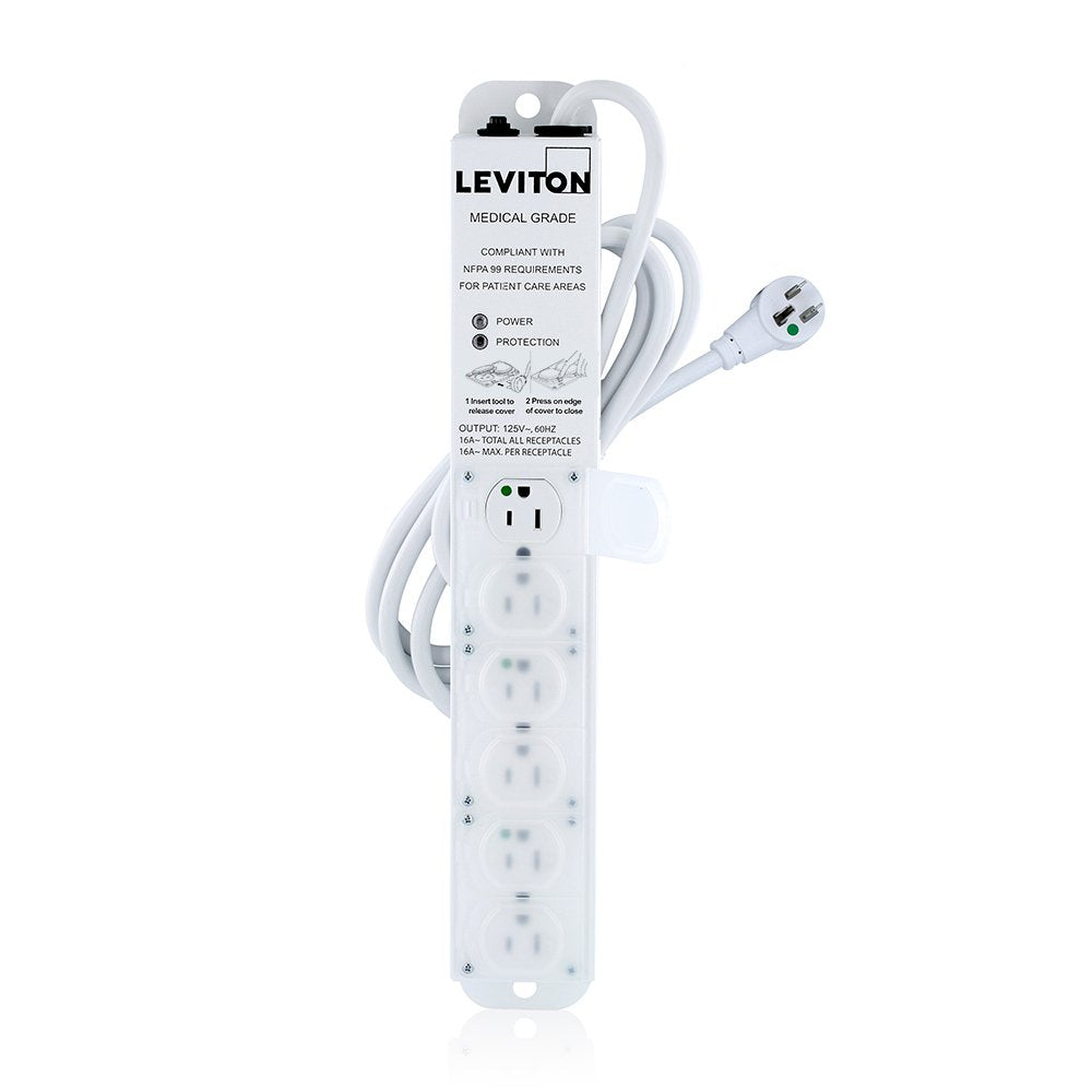Leviton Medical Grade Surge Protective Power Strip, 15-Amp, 125-volt, 6-Outlets, 7-Feet Cord Length, 5306M-1S7