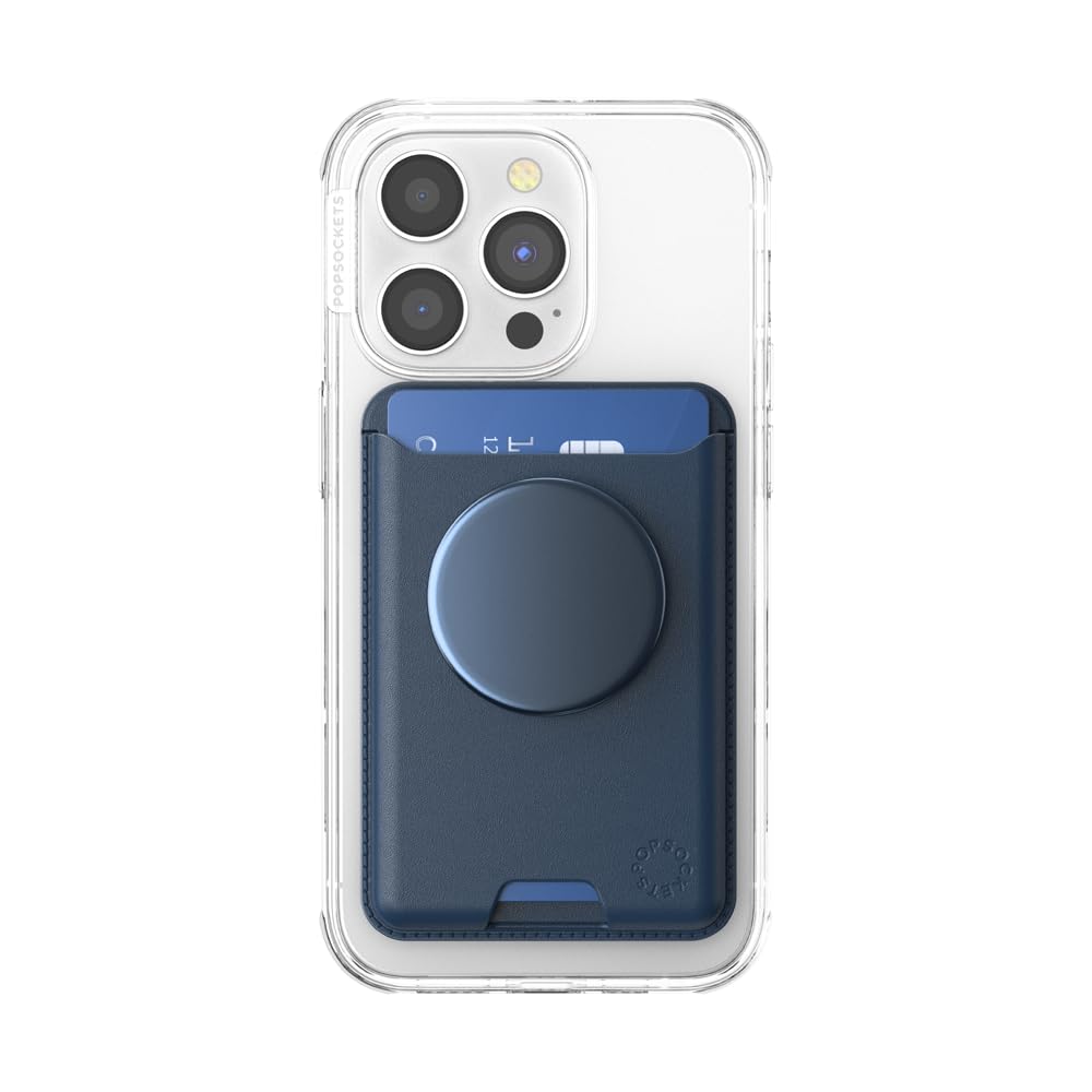 PopSockets Phone Wallet for MagSafe, Phone Card Holder with Grip, Blue - Navy