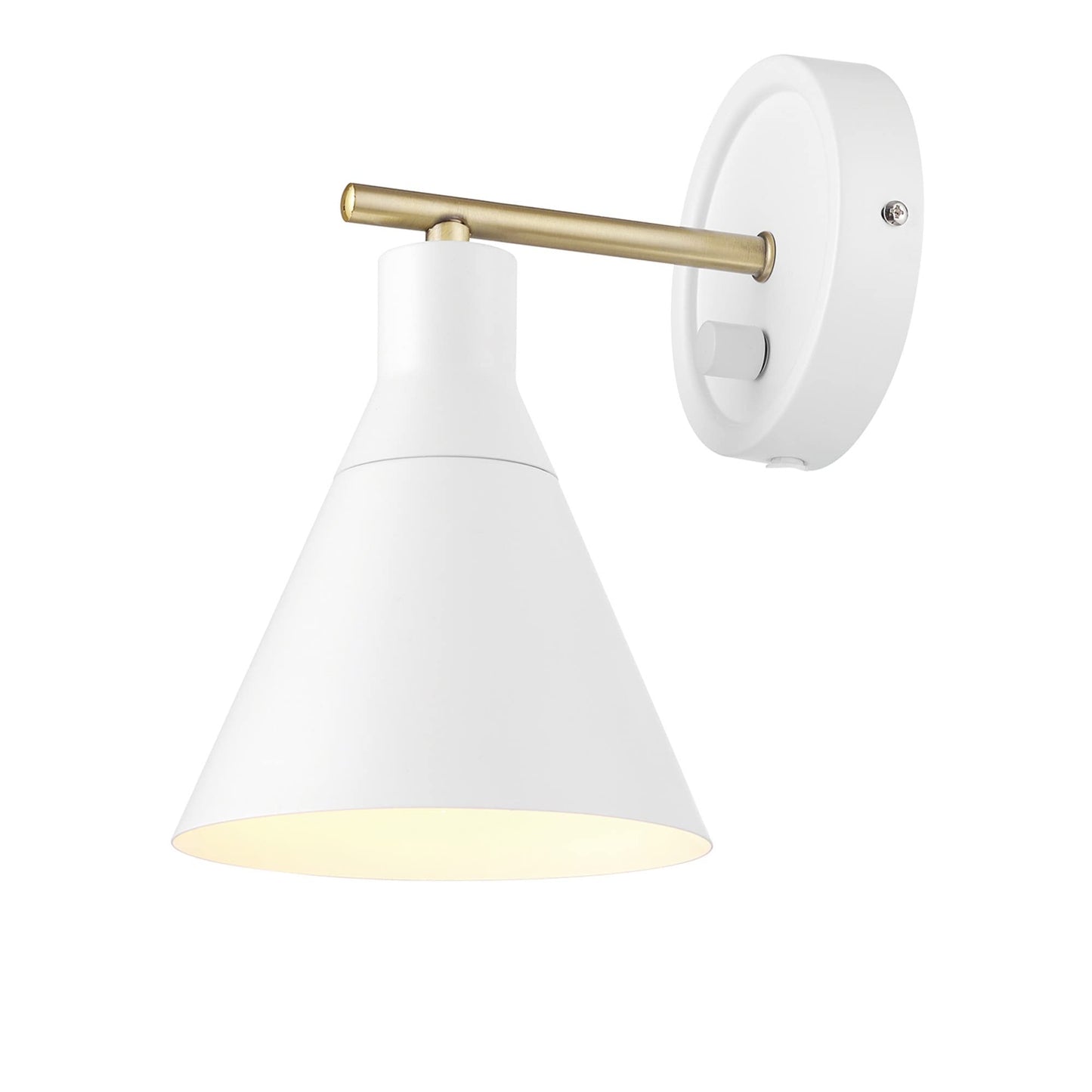 Globe Electric 65542 1-Light Plug-in or Hardwire Wall Sconce, Matte White, Brass Accent, Stepless Dimming Rotary Switch, Fabric Cord, Modern Lighting