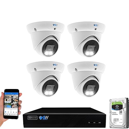 GW Security 8 Channel 4K NVR 5MP 30FPS Real-Time Full-Time Color Night Vision Two-Way Audio Security Camera System - 4 x 5MP 1920P Face Human Vehicle