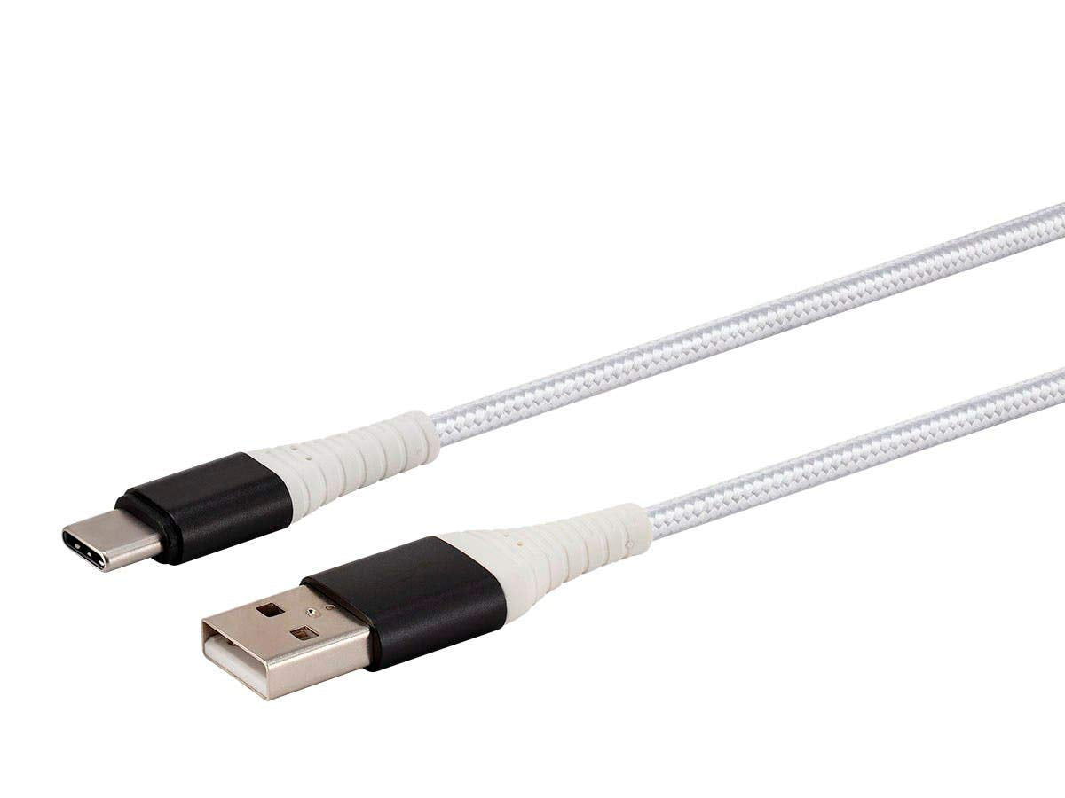 Monoprice USB 2.0 Type-C to Type-A Charge & Sync Cable - Kevlar/Nylon-Braid, 3 Feet, White - AtlasFlex Series