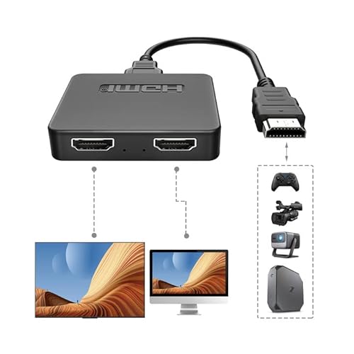 NEWCARE 4K HDMI Splitter 1 in 2 Out, HDMI Cable Splitter for TV Only Mirror (Not Extend),HDMI Splitters 1 Male to 2 Female Adapter with EDID Dial