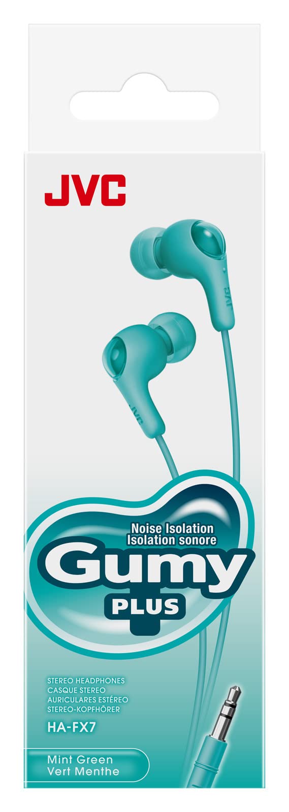 JVC Gumy in Ear Earbud Headphones with Paper Package, Powerful Sound, Comfortable and Secure Fit, Silicone Ear Pieces S/M/L - HAFX7GN (Green)