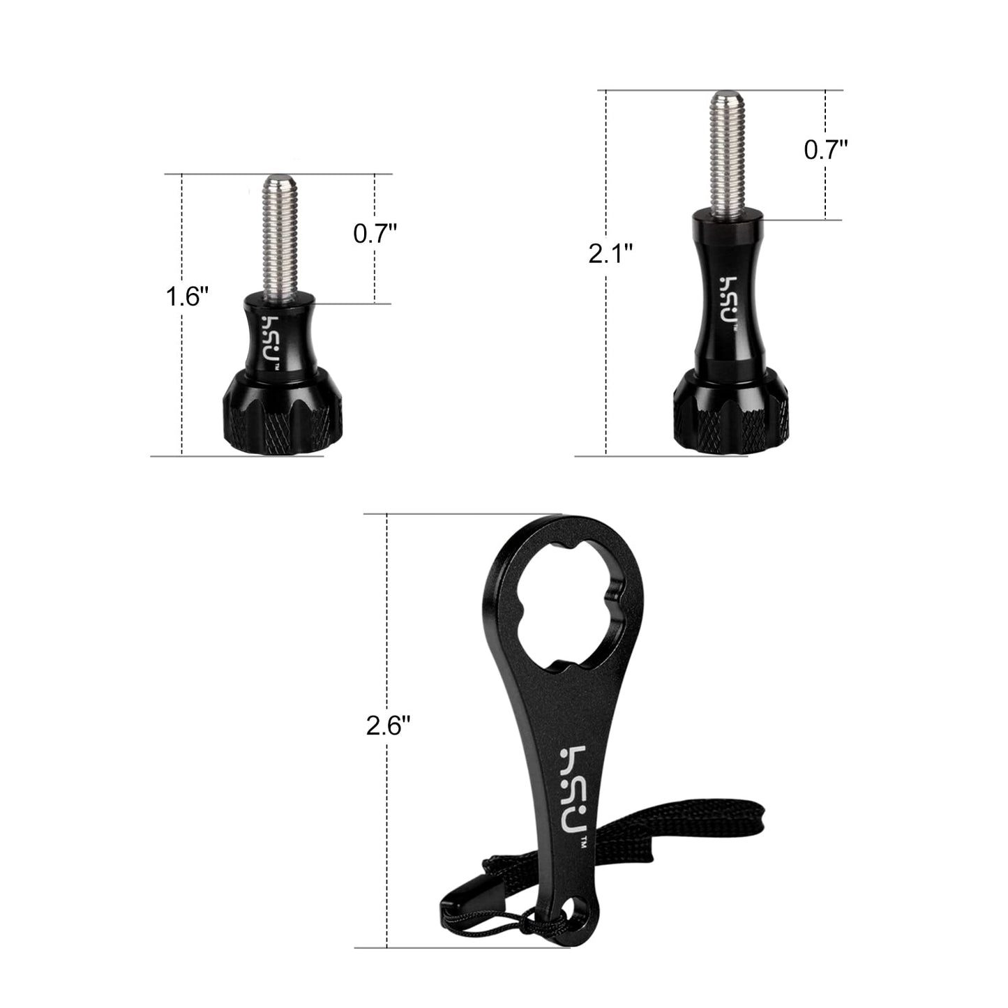 HSU Aluminum Thumbscrew Set + Wrench for Gopro Hero 13, 12, 11, 10, 9, 8, 7, 6, 5, 4, 3, AKASO Campark and Other Action Cameras (Black,3Pcs)