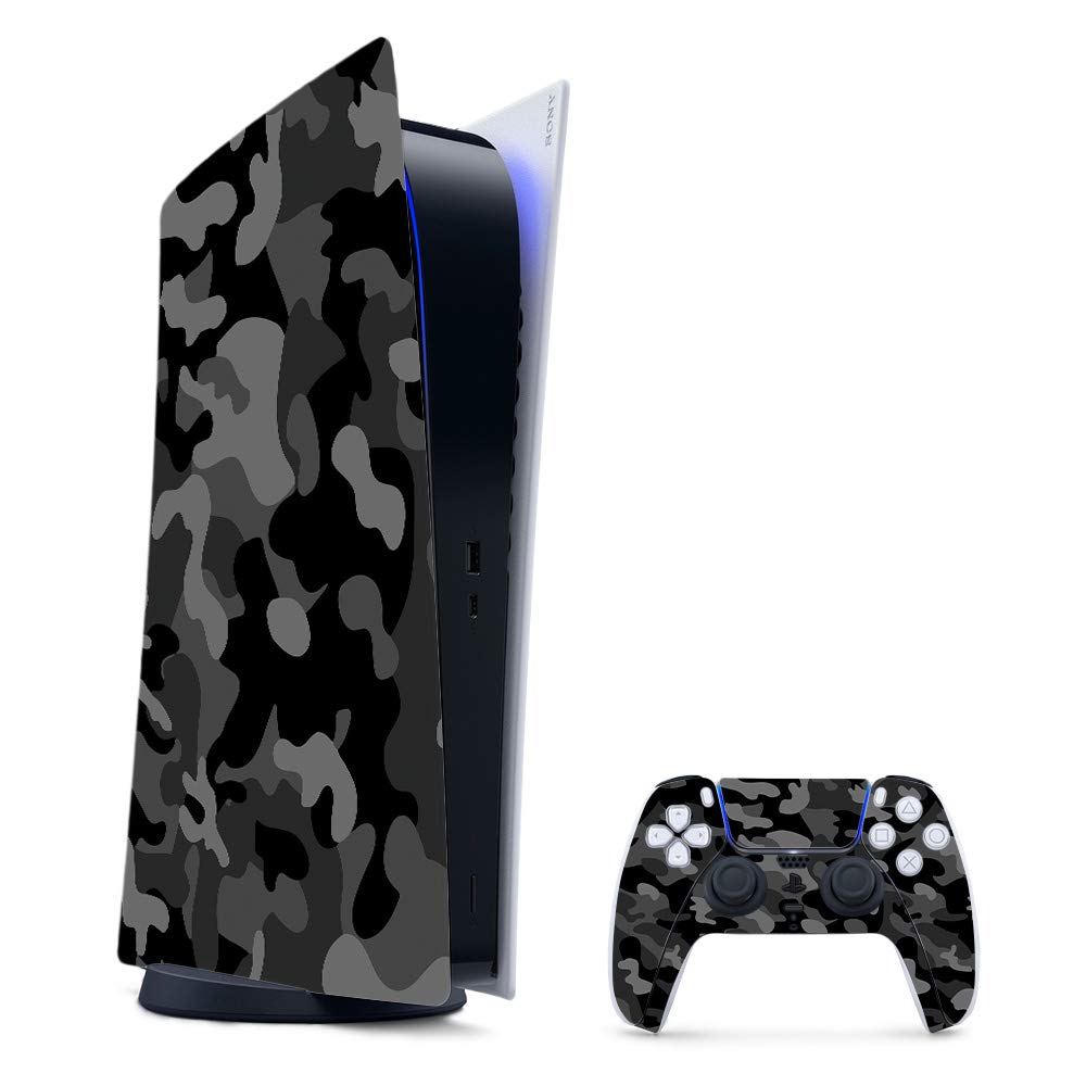 MightySkins Gaming Skin for PS5 / PlayStation 5 Digital Edition Bundle - Black Camo | Protective Viny wrap | Easy to Apply and Change Style | Made in