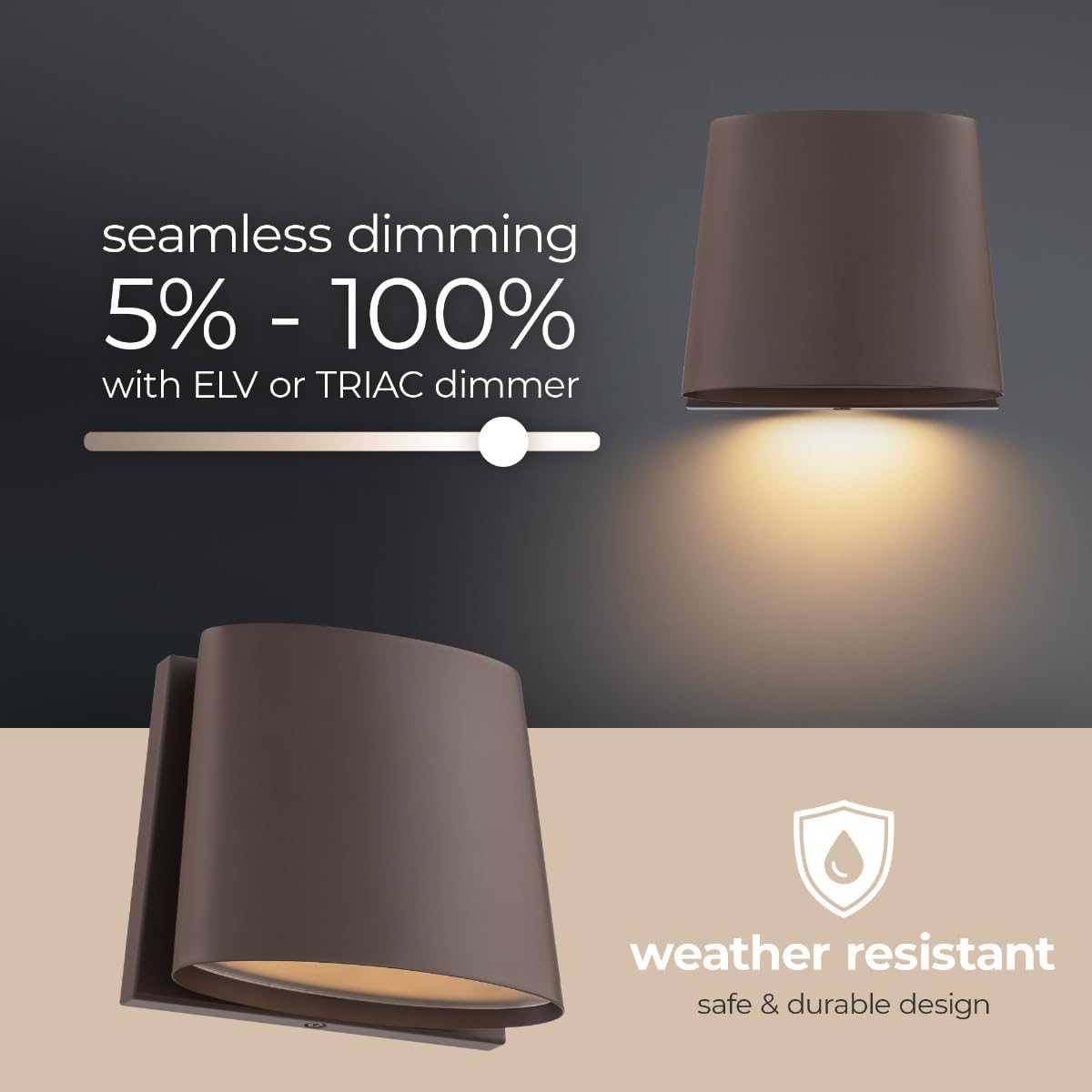 East Grove Home Sentinel 7in LED Indoor or Outdoor Wall Light 15W 550 Lumens 5-CCT Selectable 2700-3000-3500-4000-5000K in Bronze Finish