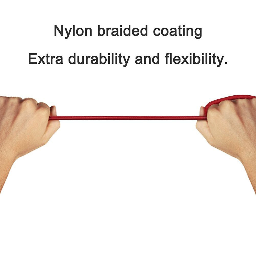 RoFI Compatible Phone Cable, 2FT Nylon Braided Fast Charging USB Cord Replacement - 2 Pack (Red, 2 FT) for X, 8, 7, 6, 5, 5S, 5C, SE, Pad Air, Mini