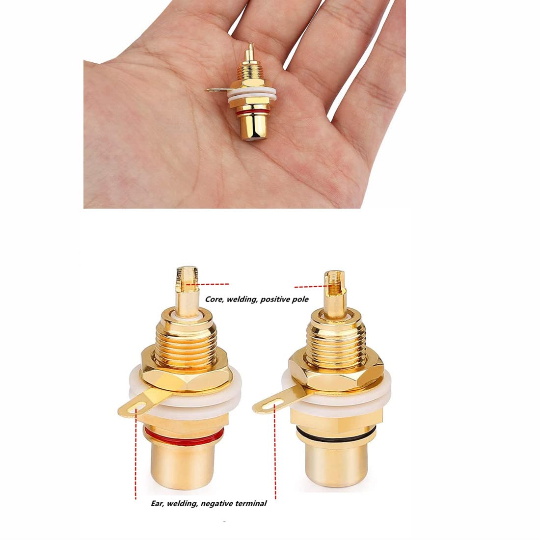 GDQLCNXB Gold Plated Female RCA Phono Panel Mount Chassis Socket Plug Jack Connector - (6 Pcs)