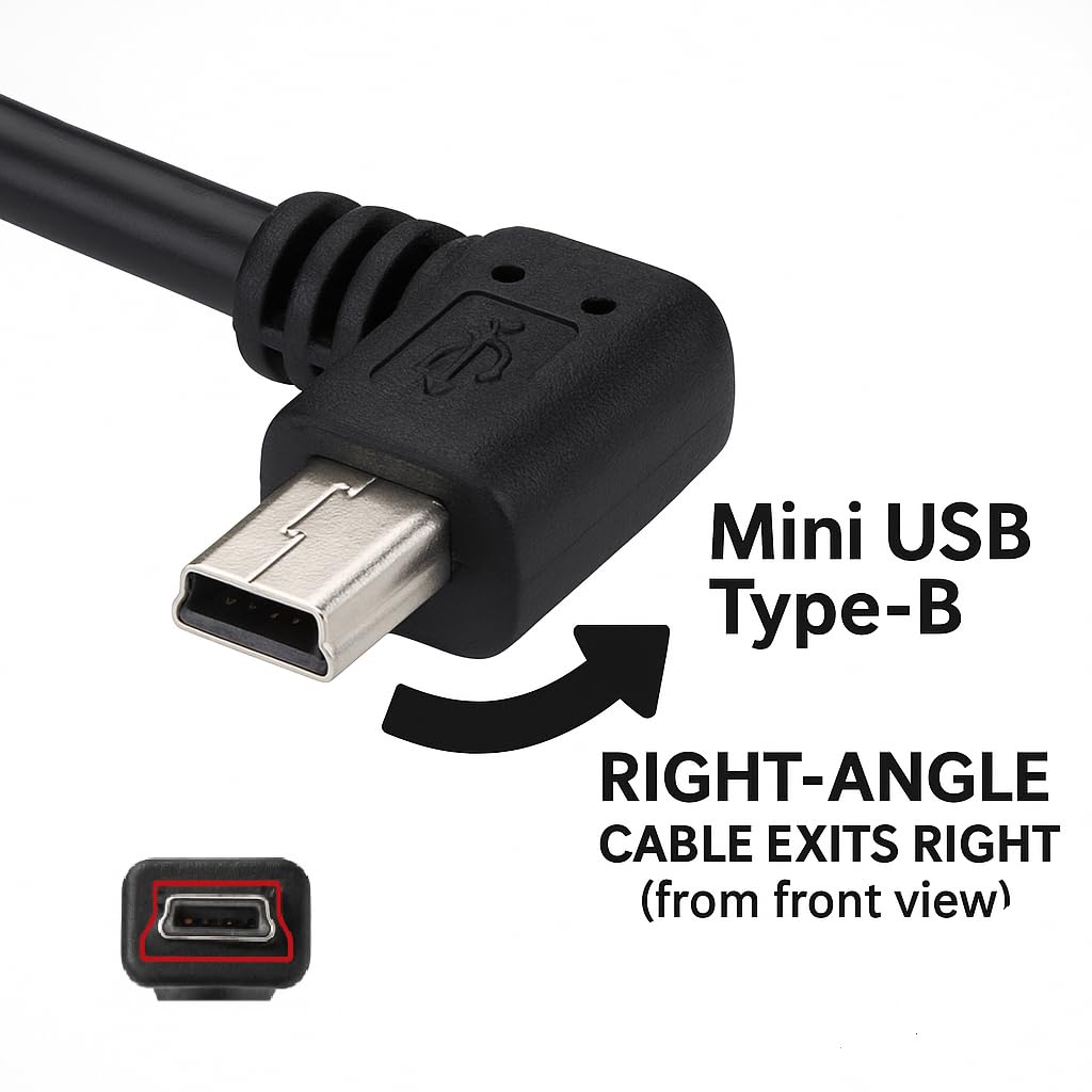 LARRITS 3M USB A to Mini B USB Cable 90 Degree Data Sync Charge Cord with 5 pcs Wiring Clips for Nextbase Dash Cam Car GPS Navigator DVR Digital