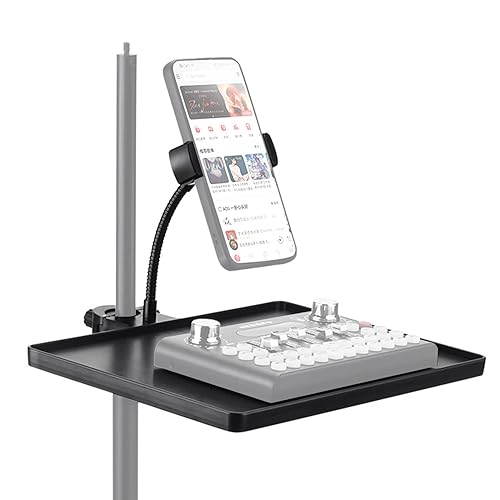 Phone holder Microphone Stand Tray, Clamp-On Rack Tray,Cell Phone Stand for Music Sheet,Compatible with Most Microphones Stands for Live