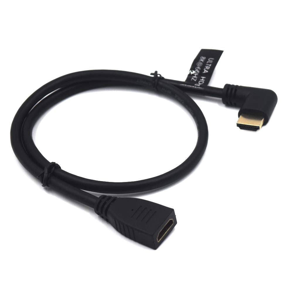 Kework 2 Feet 48Gbps HDMI 8K@60Hz Extension Ultra HD Cable, Straight Female to Right Angle Male HDMI 2.1 Extender High Speed Shield Cord for Xbox TV
