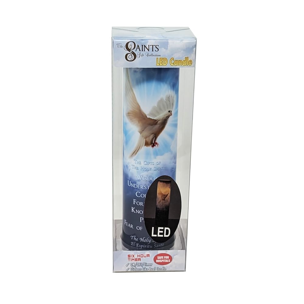 THE SAINTS COLLECTION Holy Spirit Blue LED Flameless Devotional Prayer Candle