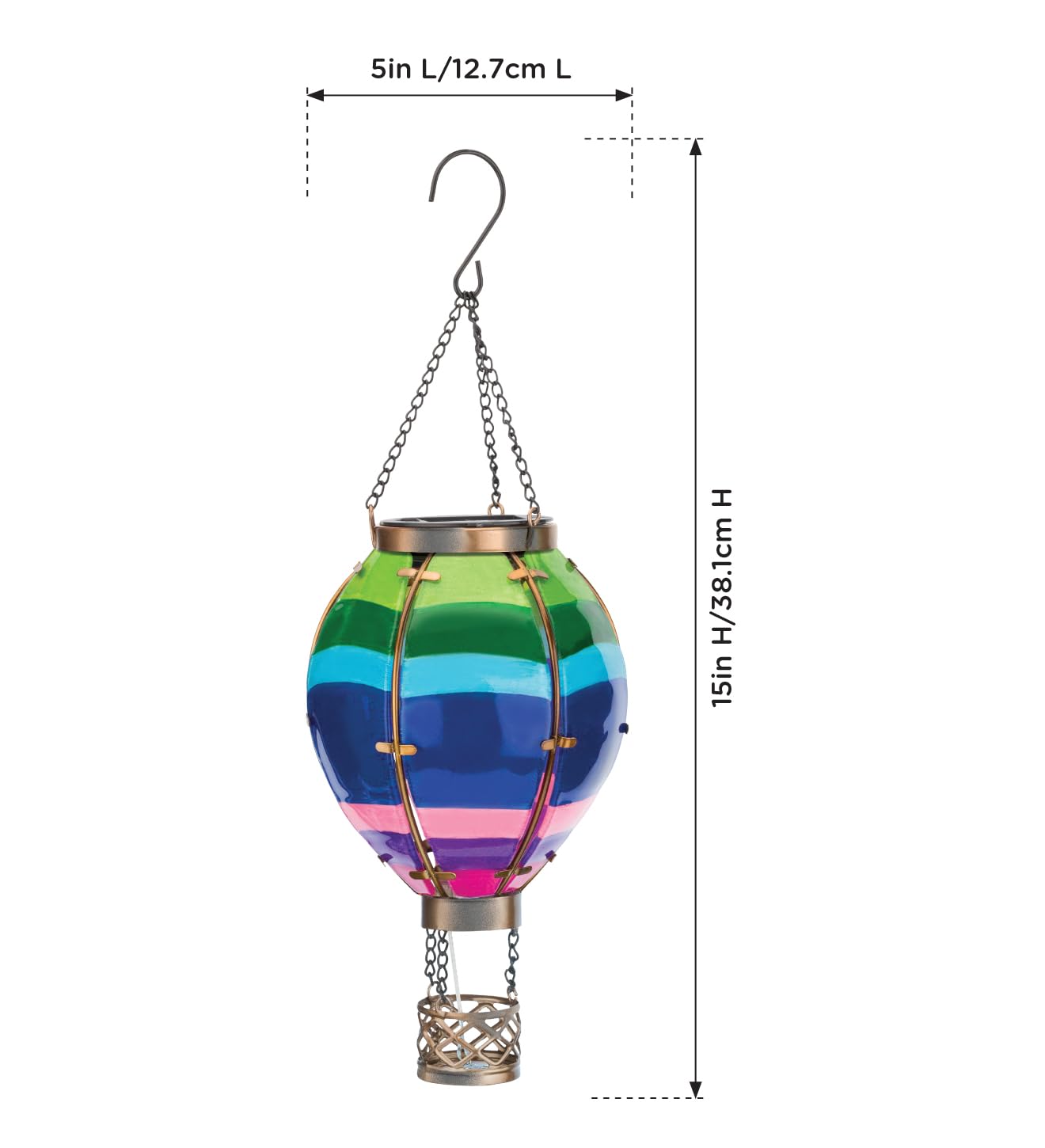 Regal Art & Gift Hot Air Balloon Solar Lantern - Hanging Solar-Powered LED Lights, Waterproof Portable Decorative Outdoor Lamp Made of Metal & Glass