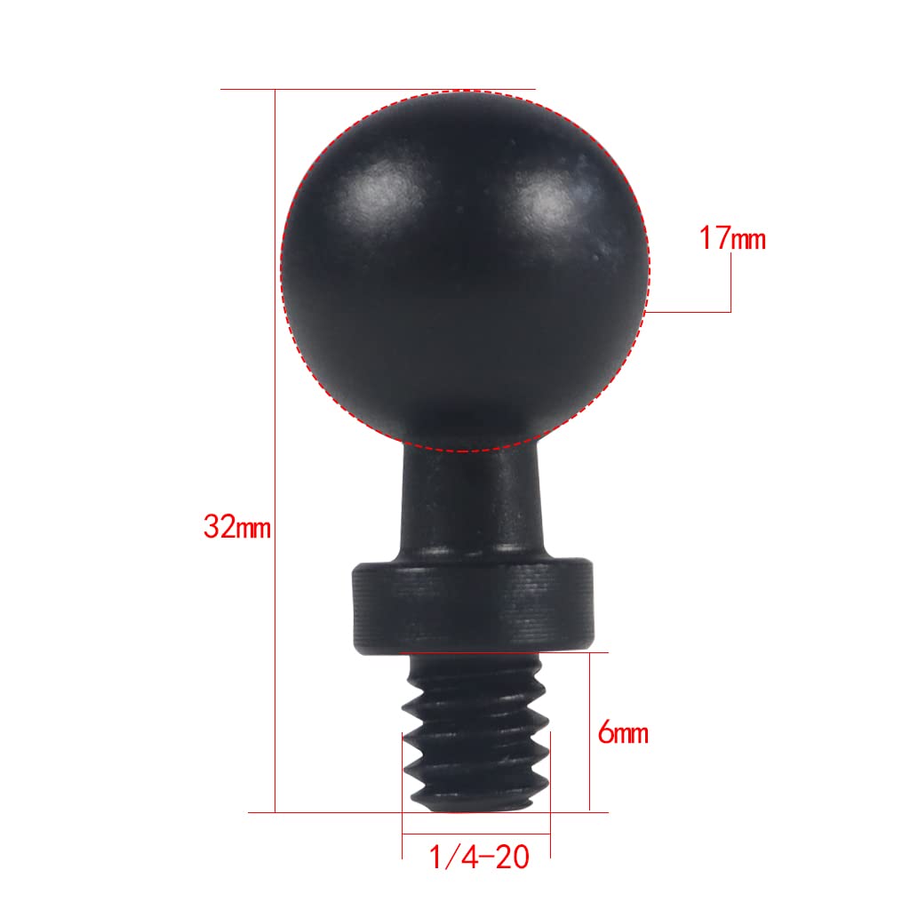 NovelGoal 13mm/15mm/17mm Ball Head Mount 1/4" Screw Adapter for Camera Phones GPS Holder Part Photography (17MM Ball Head)