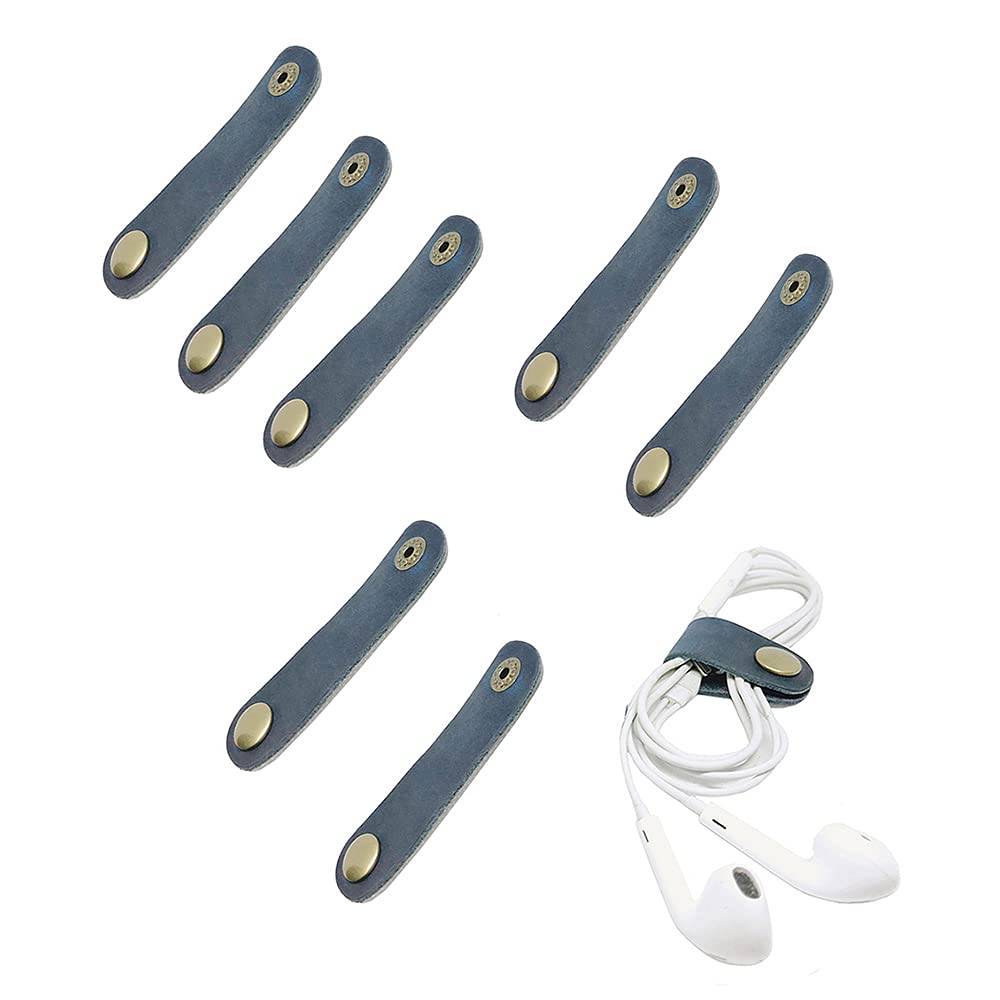 YohokGo Leather Cable Organizer with Snap Button, Reusable Cord Wrap for Charger Cables, USB Cords, Earbuds, Desk & Travel Cable Management 8Pack