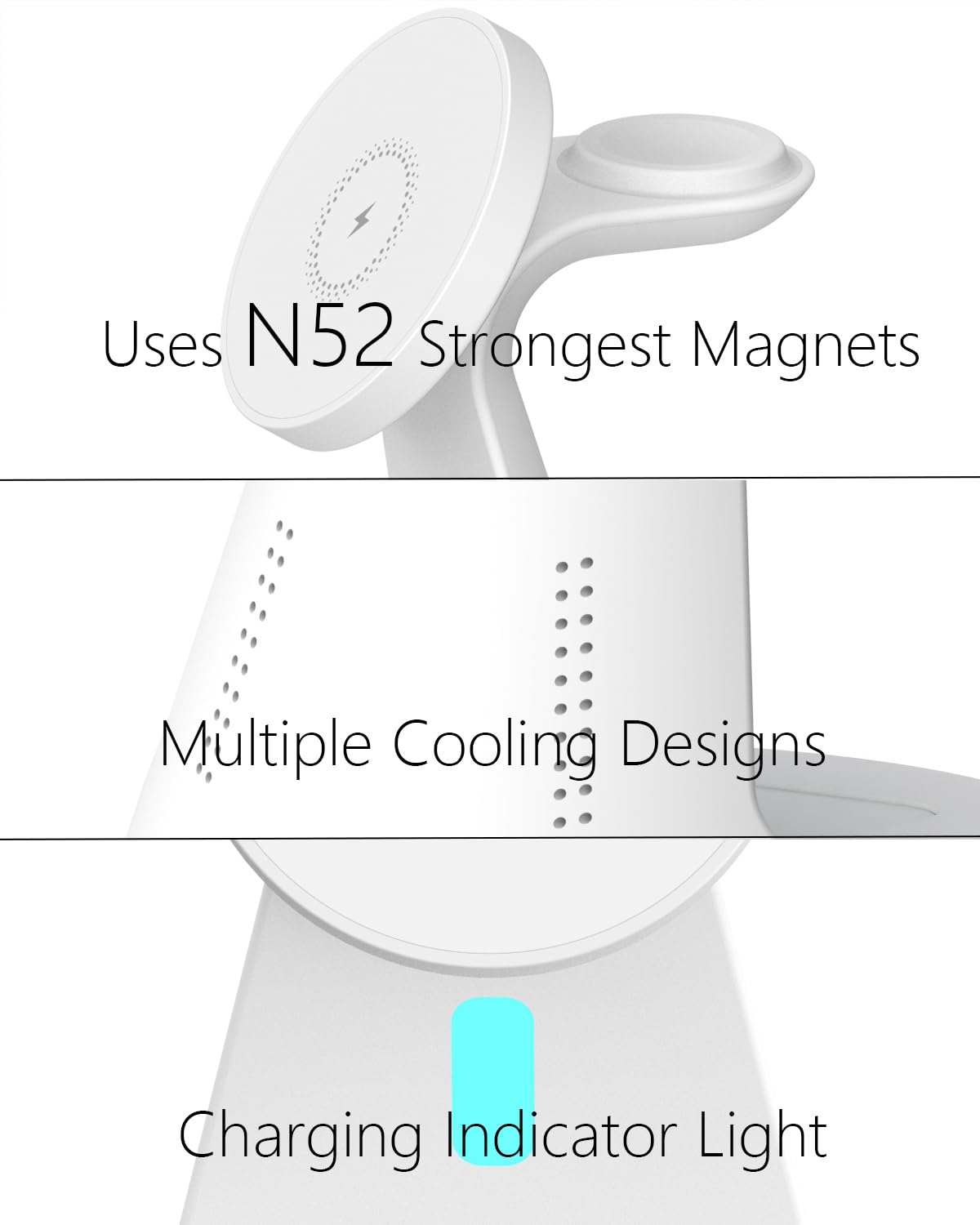 Wireless Charger Compatible with Mag-Safe,3 in 1 Charging Station for iPhone17/16/15/14/13/12 Series, Apple Watch,AirPods,15W Fast Charging (Adapter