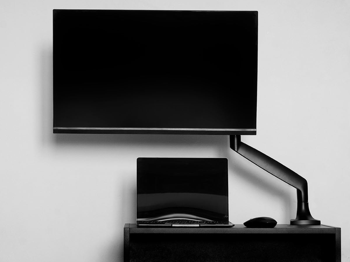 Monoprice Single Monitor Adjustable Gas Spring Desk Mount - Black, Supports Up to 34 inch Monitors, 19.8 LBS Display Weight, Smooth Full-Motion Black