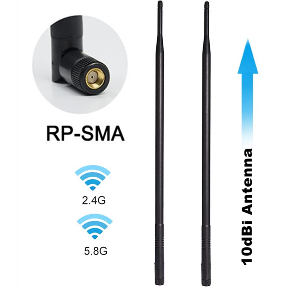 1.3ft 2x 10dBi WiFi Bluetooth Antenna 2.4GHz/5GHz/5.8GHz Tri-Band Omni Directional Antenna RP-SMA Male Long Range for Wireless Wi-Fi Router Network